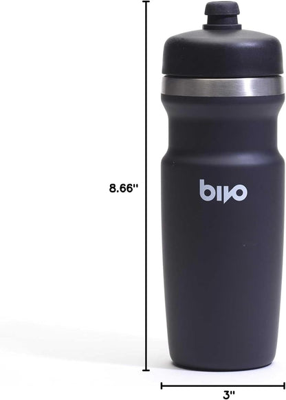 bivo Trio Mini 17oz Insulated Stainless Steel Bike Water Bottle - for Cycling - Compact, Fits Most Cages, Dishwasher Safe, High Flow Sports Nozzle - Keeps Drinks Cold 12+ Hours - (Raw)