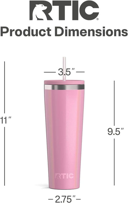 RTIC 20oz Everyday Tumbler Insulated Stainless Steel Portable Travel Coffee Cup with Straw, Ceramic Lining, Spill-Resistant Lid, BPA-Free, Hot and Cold Drink, Beach