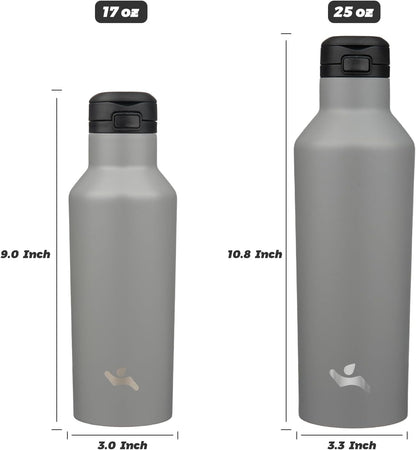 Konokyo Insulated Water Bottle with Straw,25 OZ Double Wall Vacuum Stainless Steel Water Flask with 2 Lids,Black
