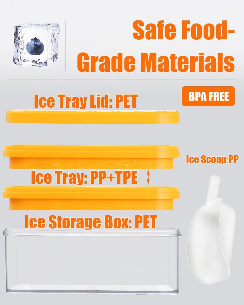 Brigii Ice Cube Tray with Lid & Storage Bin, 56 Cubes Ice Mold with Easy-Release Silicone Bottom, Stackable Ice Trays for Freezer, BPA Free,for Cocktails, Whiskey, Coffee & Drinks