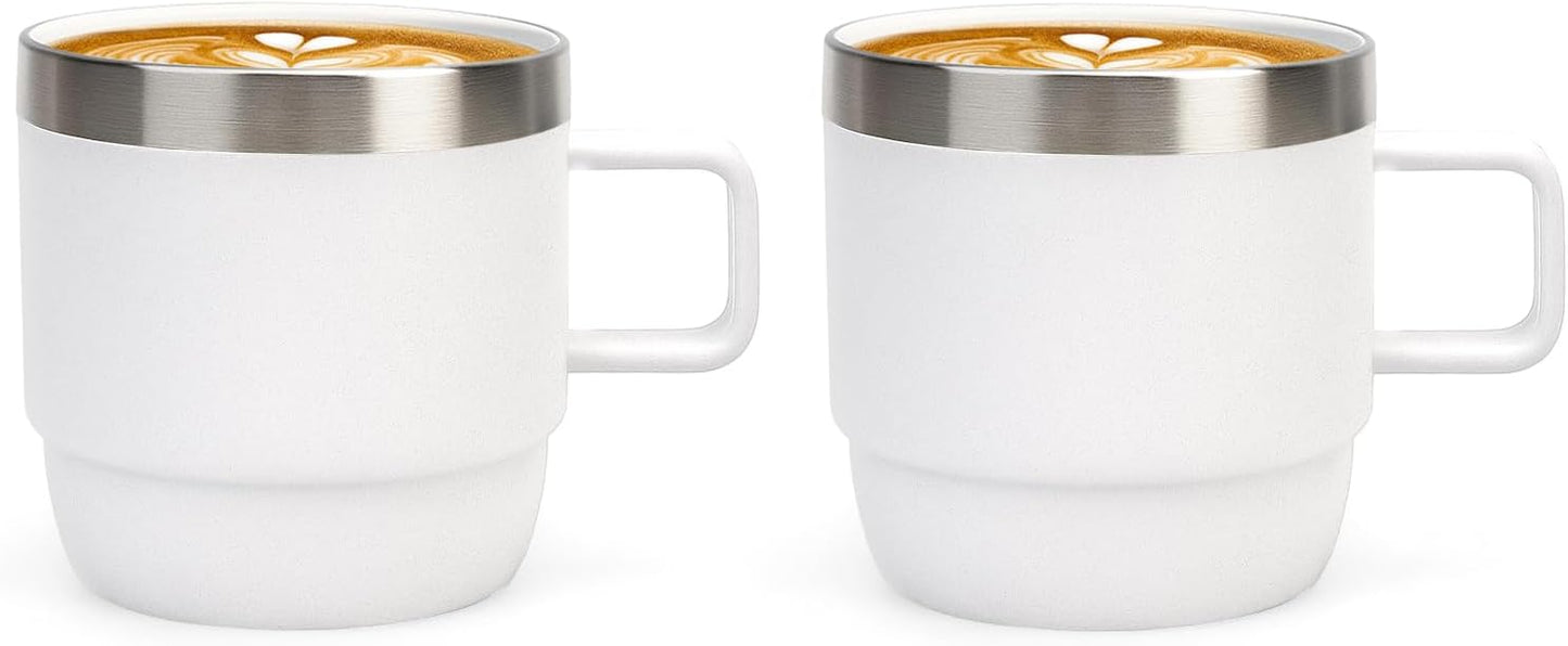 Zenbo 8 oz Stackable Espresso/Coffee Cups with Magnetic Lid, Ceramic-Lined 18/8 Stainless Steel Mini Tumblers, Double-Wall Vacuum Insulated & Dishwasher Safe for Travel & Office (Sage Green-2 Pack)