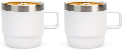 Zenbo 8 oz Stackable Espresso/Coffee Cups with Magnetic Lid, Ceramic-Lined 18/8 Stainless Steel Mini Tumblers, Double-Wall Vacuum Insulated & Dishwasher Safe for Travel & Office (Sage Green-2 Pack)