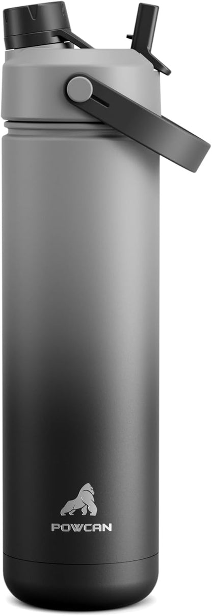 POWCAN 26 oz Insulated Water Bottle with 2-in-1 Straw and Spout Lid, Keep Cold 24H, Leak-Proof, Fits in Car Cup Holder, Stainless Steel Water Bottle for Sports, Travel, and School (Mint)