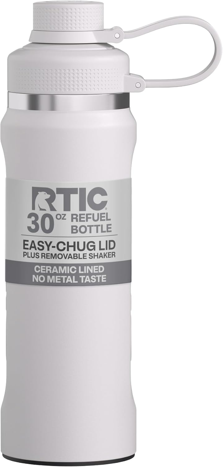 RTIC 24oz Refuel Water Bottle with Workout Protein Shaker, Insulated, Stainless Steel, Metal, Double Wall Vacuum-Insulation, Ceramic Lined, Leak-Proof Chug Lid, Tumbler, Black