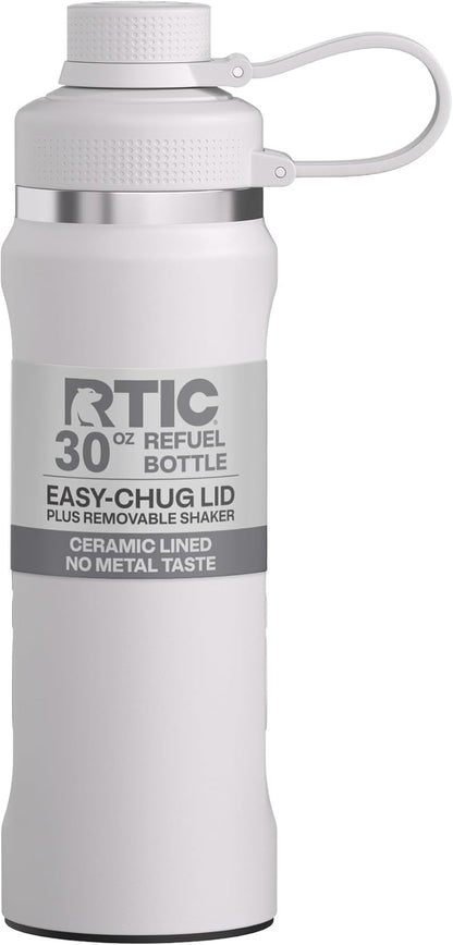 RTIC 24oz Refuel Water Bottle with Workout Protein Shaker, Insulated, Stainless Steel, Metal, Double Wall Vacuum-Insulation, Ceramic Lined, Leak-Proof Chug Lid, Tumbler, Black