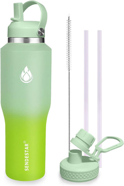 SENDESTAR 40oz Water Bottle Wide Mouth Stainless Steel Vacuum Insulated Double Wall with Straw Lids Fit in Any Car Cup Holder