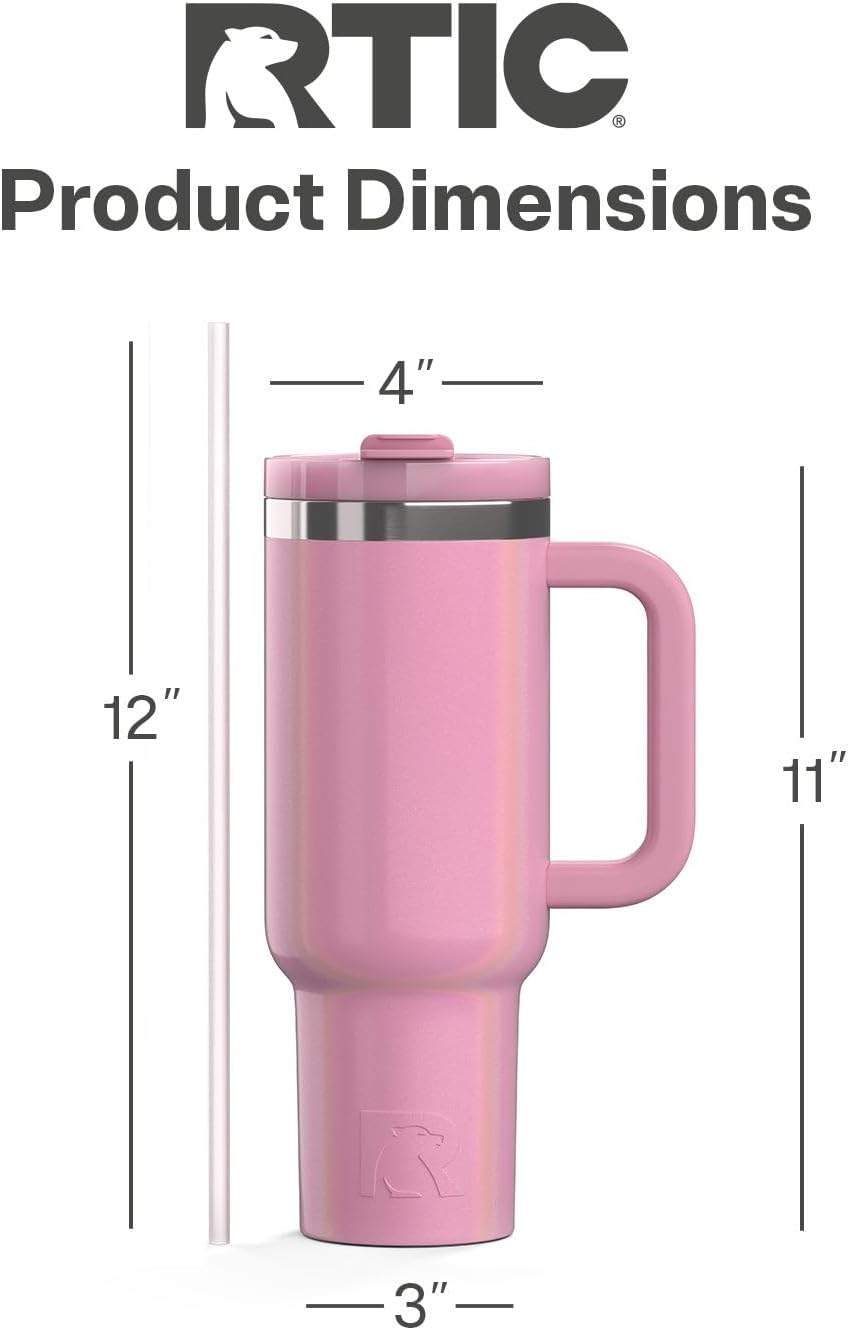 RTIC 30 oz Road Trip Tumbler Double-Walled Ceramic Lined InsulatedStainless Steel Portable Travel Coffee Mug Cup with Lid, Handle and Straw, Periwinkle Bouquet