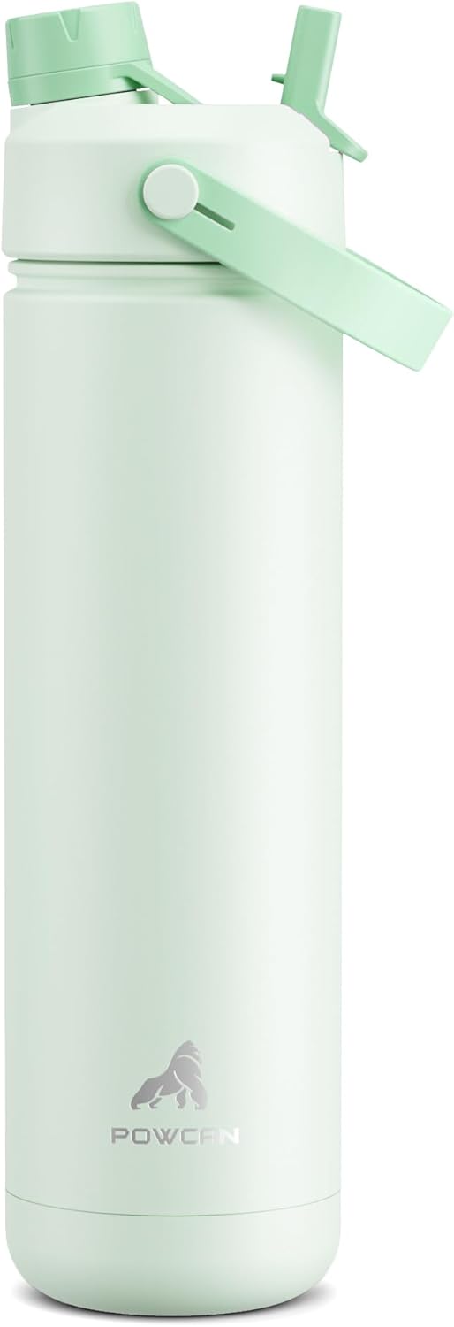 POWCAN 26 oz Insulated Water Bottle with 2-in-1 Straw and Spout Lid, Keep Cold 24H, Leak-Proof, Fits in Car Cup Holder, Stainless Steel Water Bottle for Sports, Travel, and School (Mint)