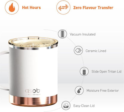 asobu Ultimate Ceramic Travel Mug, 12oz Insulated Stainless Steel Coffee Cup with Handle & Splash-Resistant Lid, Ceramic Lined for Pure Taste, BPA-Free, Double-Wall Vacuum for Hot Drinks