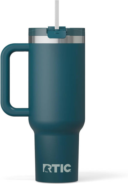 RTIC 30 oz Road Trip Tumbler Double-Walled Ceramic Lined InsulatedStainless Steel Portable Travel Coffee Mug Cup with Lid, Handle and Straw, Periwinkle Bouquet