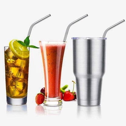 Set of 10 Stainless Steel Straws, HuaQi Straight Reusable Drinking Straws 10.5'' Long 0.24‘’ Dia for 30 oz Tumbler and 20 oz Tumbler, 2 Cleaning Brush Included (10 Straight Straw + 2 Brushes）