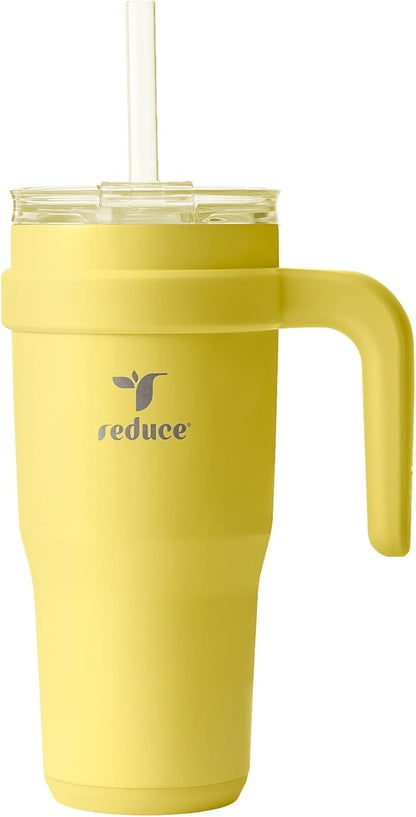 REDUCE 24 oz Stainless Steel Tumbler with Handle - Dual-Wall Vacuum Insulated Travel Mug, Sweat-Proof Lid & Reusable Straw - Keeps Drinks Cold for 24 Hrs, Fits Cupholders, Dishwasher Safe - Lilac Bud