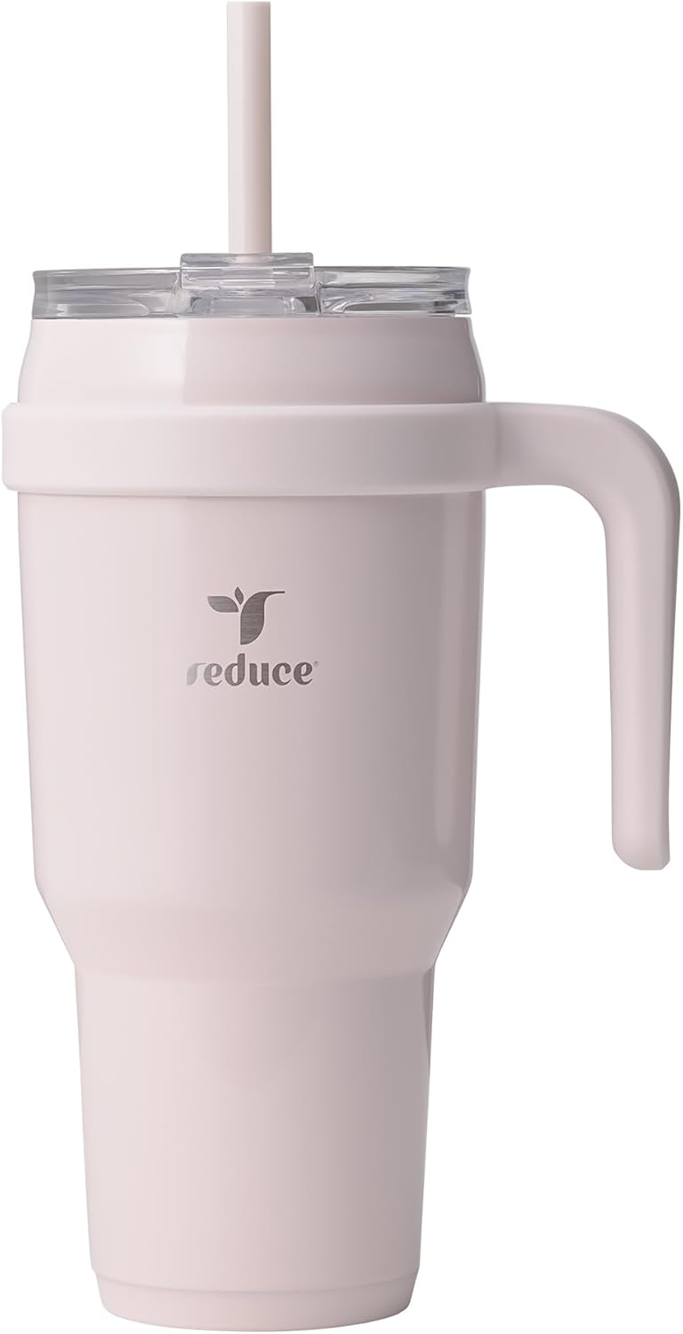 REDUCE 24 oz Stainless Steel Tumbler with Handle - Dual-Wall Vacuum Insulated Travel Mug, Sweat-Proof Lid & Reusable Straw - Keeps Drinks Cold for 24 Hrs, Fits Cupholders, Dishwasher Safe - Lilac Bud