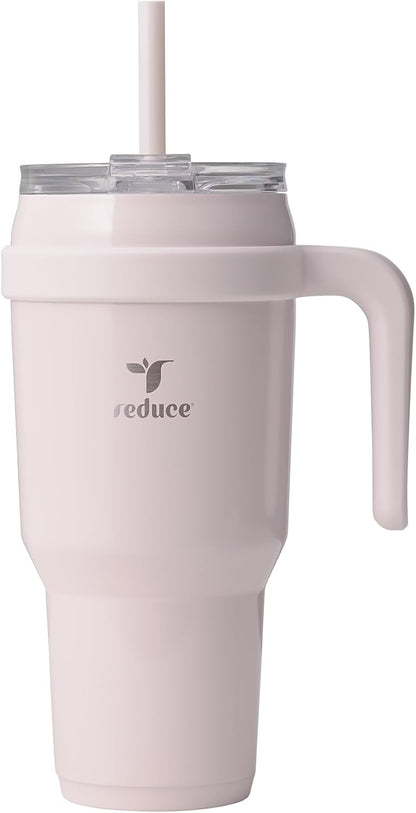 REDUCE 24 oz Stainless Steel Tumbler with Handle - Dual-Wall Vacuum Insulated Travel Mug, Sweat-Proof Lid & Reusable Straw - Keeps Drinks Cold for 24 Hrs, Fits Cupholders, Dishwasher Safe - Lilac Bud