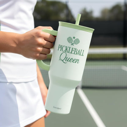SANDJEST Pickleball 40oz Tumbler With Handle and Straw, Pickleball Queen Insulated Stainless Steel Travel Coffee Mug for Women Girls Players, Gift Idea for Birthday Christmas Mothers Day
