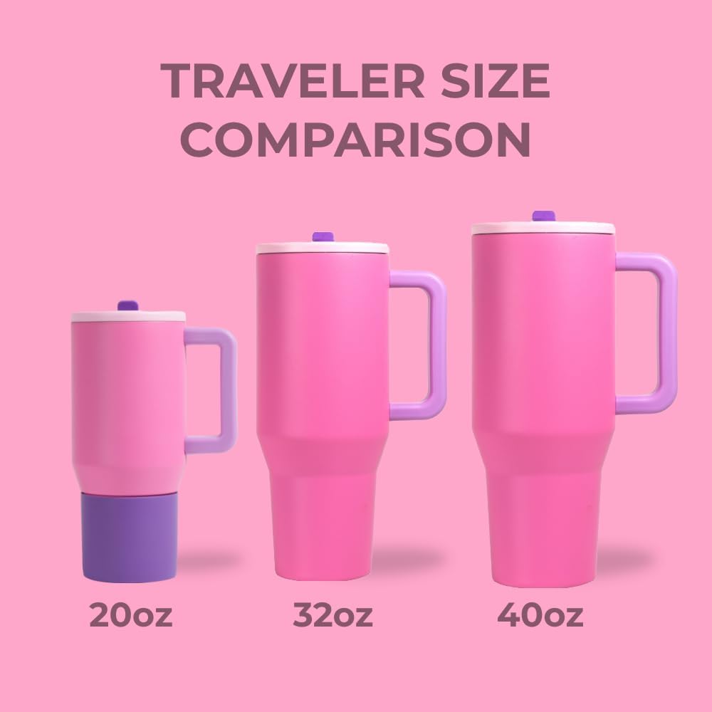 HydroJug Traveler - 40 oz Water Bottle with Handle & Flip Straw - Fits in Cup Holder, Leak Resistant Tumbler-Reusable Insulated Stainless Steel & Rubber Base - Gifts for Women & Men, Light Blue