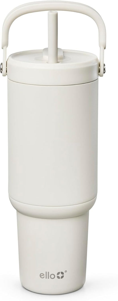 Ello Oasis Go+ 26oz Tumbler with Top Handle and Retracting Straw | Reusable Insulated Stainless Steel Cup, 100% Leakproof Water Bottle, 24 Hours Cold, Cup Holder Friendly For Travel | Wild Rasberry