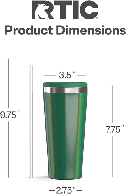 RTIC 20oz Everyday Tumbler Insulated Stainless Steel Portable Travel Coffee Cup with Straw, Ceramic Lining, Spill-Resistant Lid, BPA-Free, Hot and Cold Drink, Beach