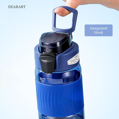 DEARART 24oz Water Bottles with Buckle, 100% Leakproof Anti Slip Silicone Bottle, No Straw Clear Bottle Easy Clean, Suit Sport Office School Travel Gym Yoga for Women Men, Dark Cyan