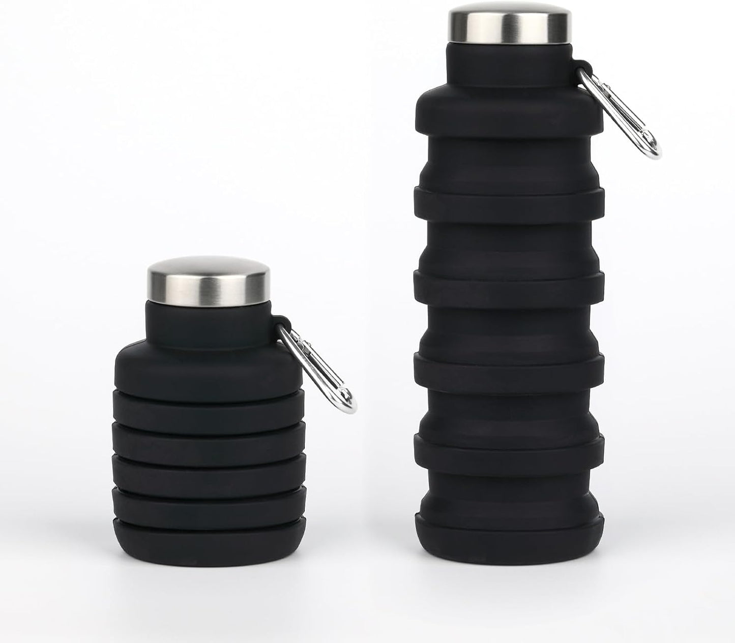 Collapsible Water Bottles,16oz Capacity Portable Reusable Silicone Water Bottle,Leak-proof,with buckle,foldable storage,Lightweight Durable for Fitness,Cycling,Sports,Camping,Hiking (Deep Black)