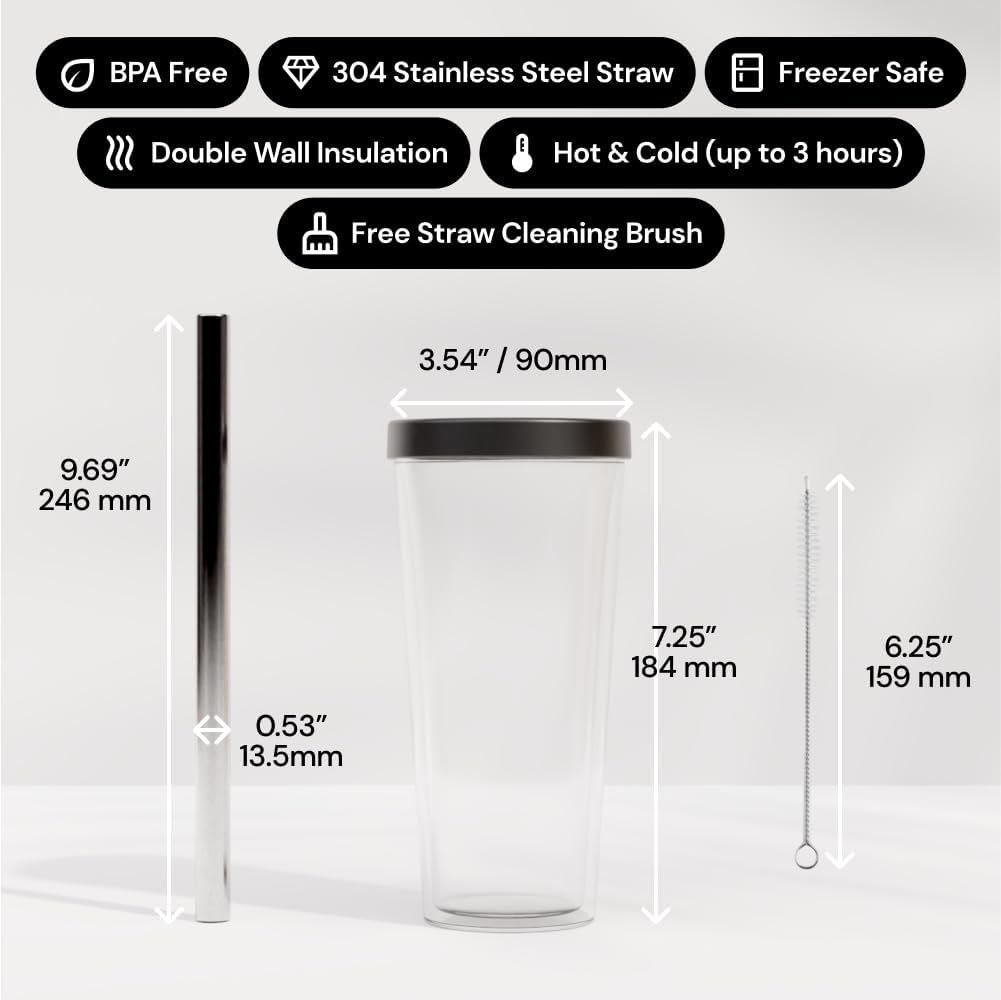 Dodoko Reusable Boba Cup and Straw Boba Tea Cup Bubble Tea Cup Reusable Iced Coffee Cup Cold Coffee Cup Smoothie Cup with Lid and Straw Smoothie Cup to go Smoothie Tumbler 17 oz - Sage Green