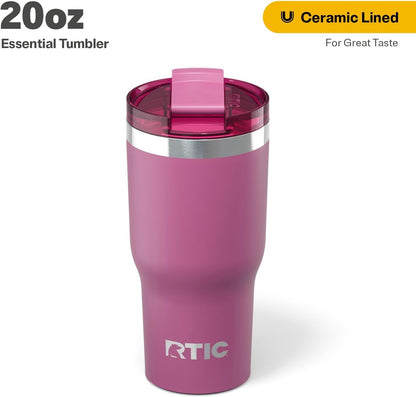 RTIC 20oz Essential Tumbler with Lid, Ceramic Lined, Insulated, Stainless Steel, Metal, Double Wall Vacuum-Insulation, Travel Cup for Iced Coffee, Tea, Hot and Cold Drink, Graphite