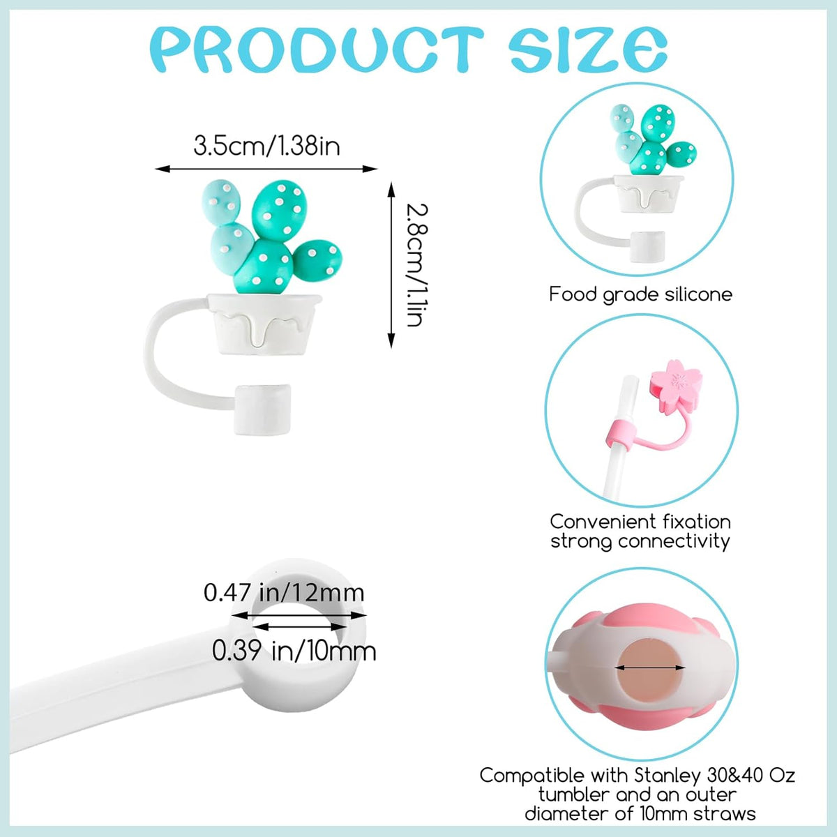 8Pcs Animal Straw Cover Cap, Cute Straw Topper for Stanley 30&40 Oz Tumbler