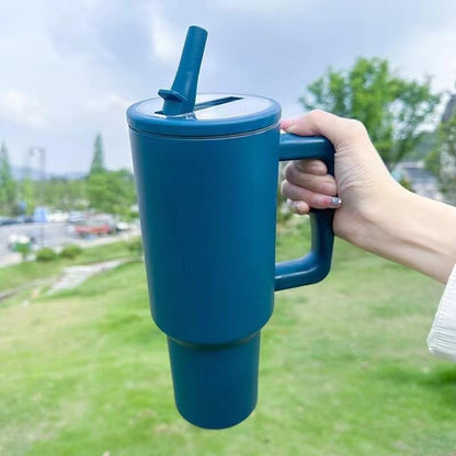 40 oz Tumbler with Handle, 100% Leakproof Insulated Tumbler with Lid and Straw, Stainless Steel Travel Mug, Water Bottle with Flip Straw, Keep Drinks Cold or Hot, Black
