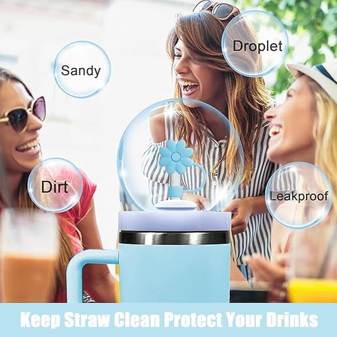 Flower Straw Covers Toppers for Stanley Cups 30&40 Oz Tumbler with Handle Accessories 4PCS Silicone Straw Caps Reusable Straws Tips Protectors for Stanley Cup 10mm 0.4in Straws,Off White