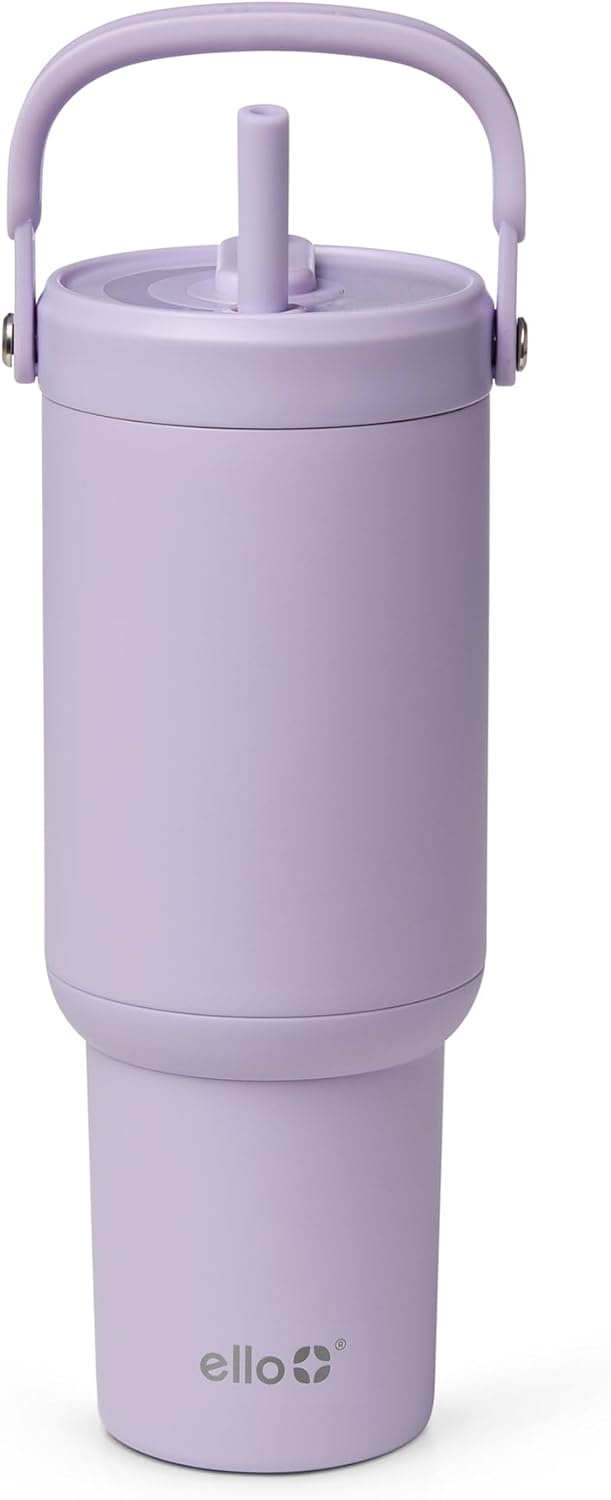 Ello Oasis Go+ 26oz Tumbler with Top Handle and Retracting Straw | Reusable Insulated Stainless Steel Cup, 100% Leakproof Water Bottle, 24 Hours Cold, Cup Holder Friendly For Travel | Wild Rasberry