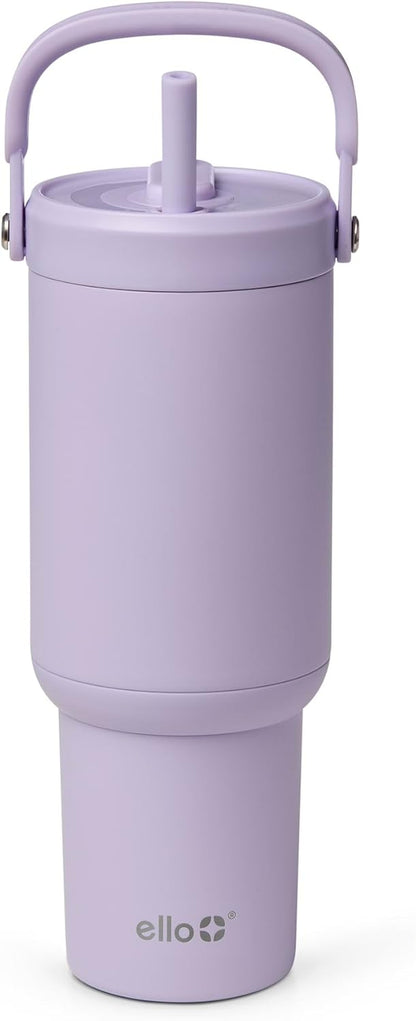 Ello Oasis Go+ 26oz Tumbler with Top Handle and Retracting Straw | Reusable Insulated Stainless Steel Cup, 100% Leakproof Water Bottle, 24 Hours Cold, Cup Holder Friendly For Travel | Wild Rasberry