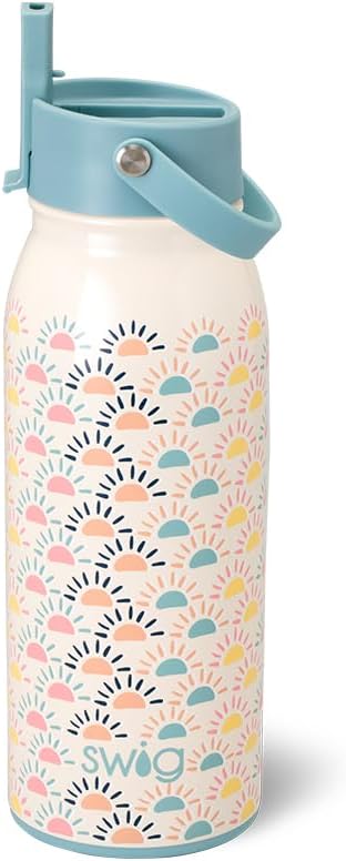Swig Life 36oz Insulated Water Bottle, Travel Water Bottle with Straw and Lid, Cup Holder Friendly, Stainless Steel (Pickleball)