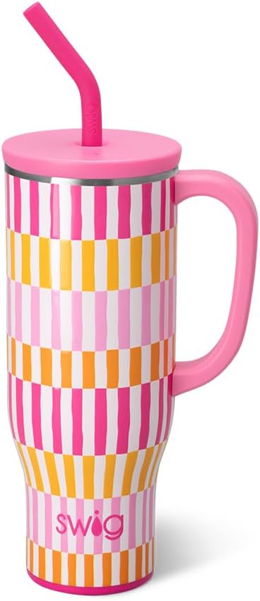 Swig Life 40oz Mega Mug, 40 oz Tumbler with Handle and Straw, Cup Holder Friendly, Dishwasher Safe, Extra Large Insulated Tumbler, Stainless Steel (Pickleball)