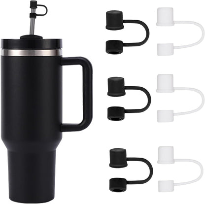 6PCS Silicone Straw Covers Cap Compatible with Stanley Cup 30-40 oz Tumbler with Handle 10mm Straw Toppers，Dust-Proof Reusable Straw Cover for Stanley Cup Accessories (Black)