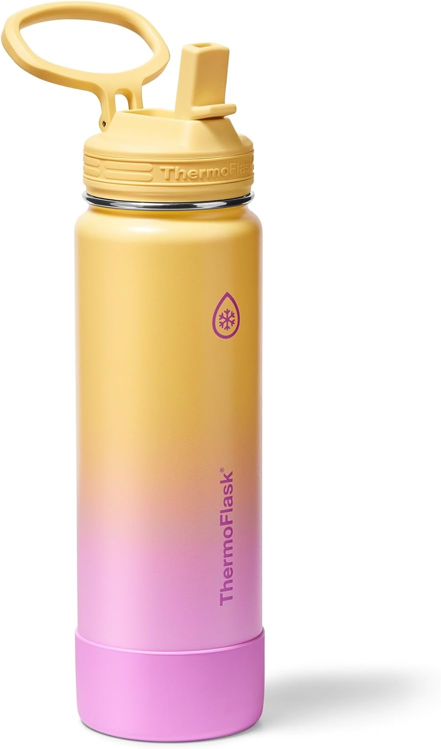 ThermoFlask Insulated Water Bottle with Spout Lid (24 oz, Lemonade Stand) - Leakproof, Stainless Steel Water Bottle for Cold & Hot Drinks, Travel & Daily Hydration