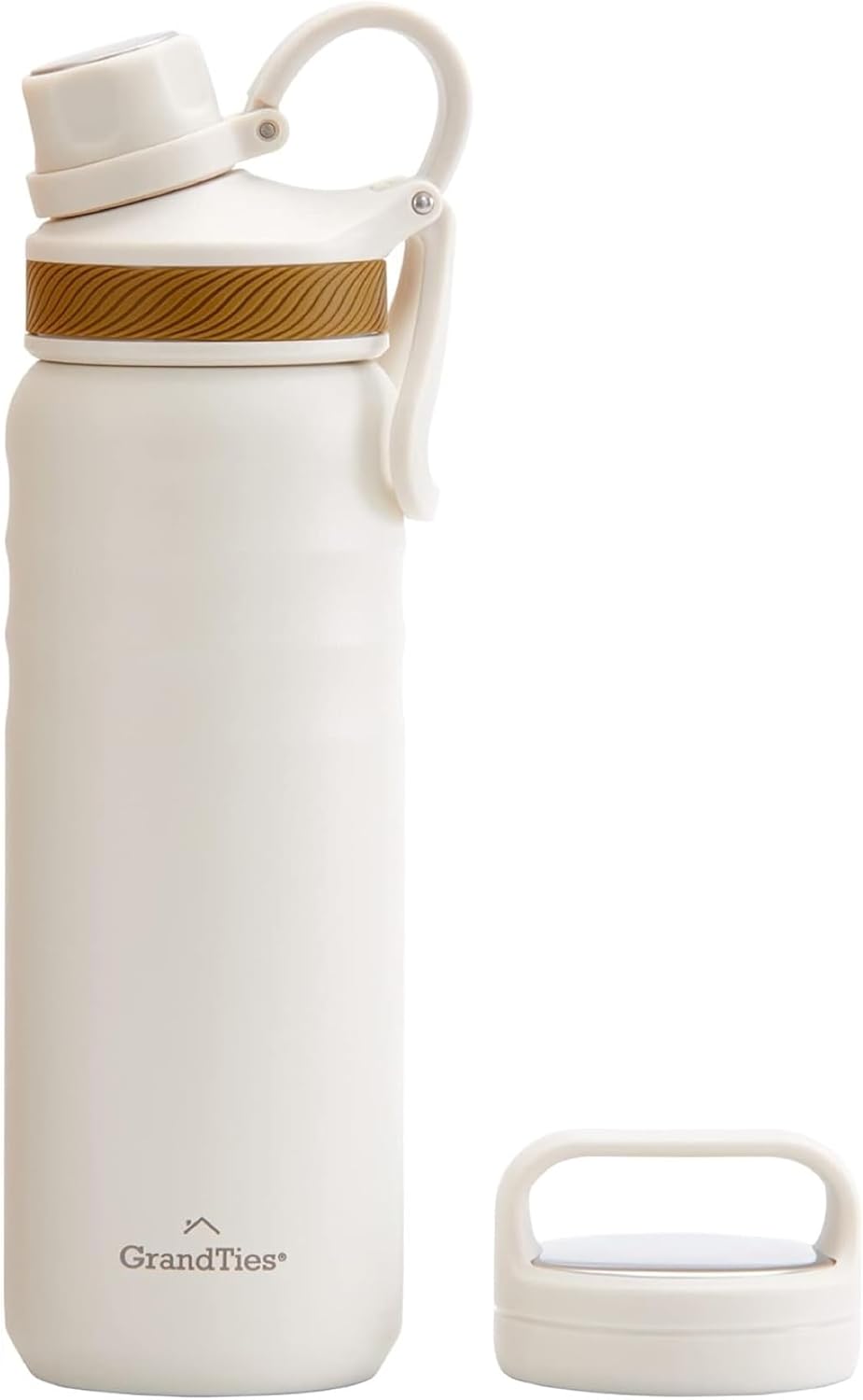 GRANDTIES 2 Lids Sports Stainless Steel Water Bottles – Wide Mouth Vacuum Insulated Reusable Leak Proof BPA-Free Travel Metal Canteen, Thermal Bottles for Men Women Gym (Ivory White 32 oz)
