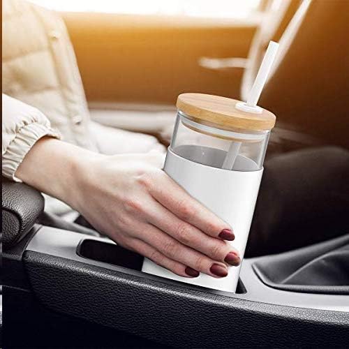 Tronco 24 oz Glass Tumbler with Lids and Straw, Reusable Iced Coffee Cup & Smoothie Cup with Bamboo Lid, Silicone Sleeve, Dishwasher Safe, BPA-Free Borosilicate Glass, 1 Pack