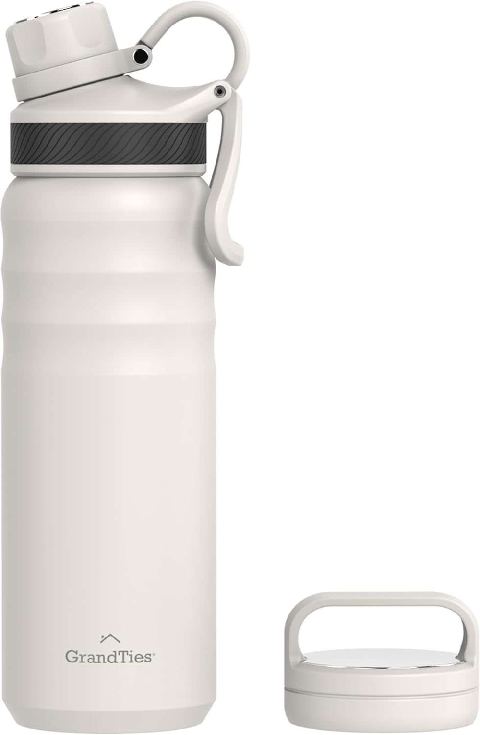 GRANDTIES 2 Lids Sports Stainless Steel Water Bottles – Wide Mouth Vacuum Insulated Reusable Leak Proof BPA-Free Travel Metal Canteen, Thermal Bottles for Men Women Gym (Ivory White 32 oz)