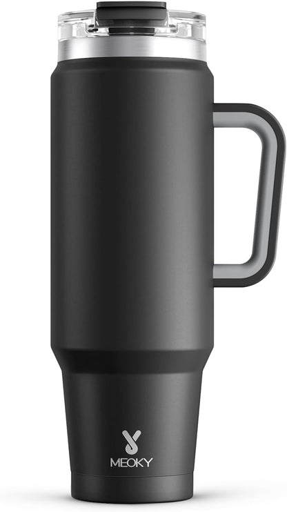 Meoky 32 oz Tumbler with Handle, Insulated Tumbler with Lid and Straw, Stainless Steel Travel Mug, Keeps Cold for 24 Hours, 100% Leak Proof, Fits in Car Cup Holder (Night)