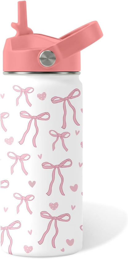 Strawberry Gifts for Kids - 16oz Pink Kids Water Bottle with Straw Lid, Stainless Steel Insulated Water Bottle, Leakproof, BPA-Free, for Girls, School, Strawberry Lover Children Birthday Gift Cup(1pc)