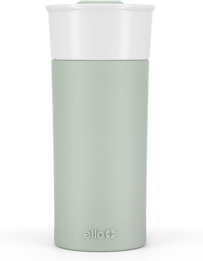 Ello Ogden Ceramic Travel Mug with Splash-Resistant Slider Lid and Protective Silicone Boot, Perfect for Coffee or Tea, BPA Free, Dishwasher Safe, Gray, 16 oz, 758-0438-040
