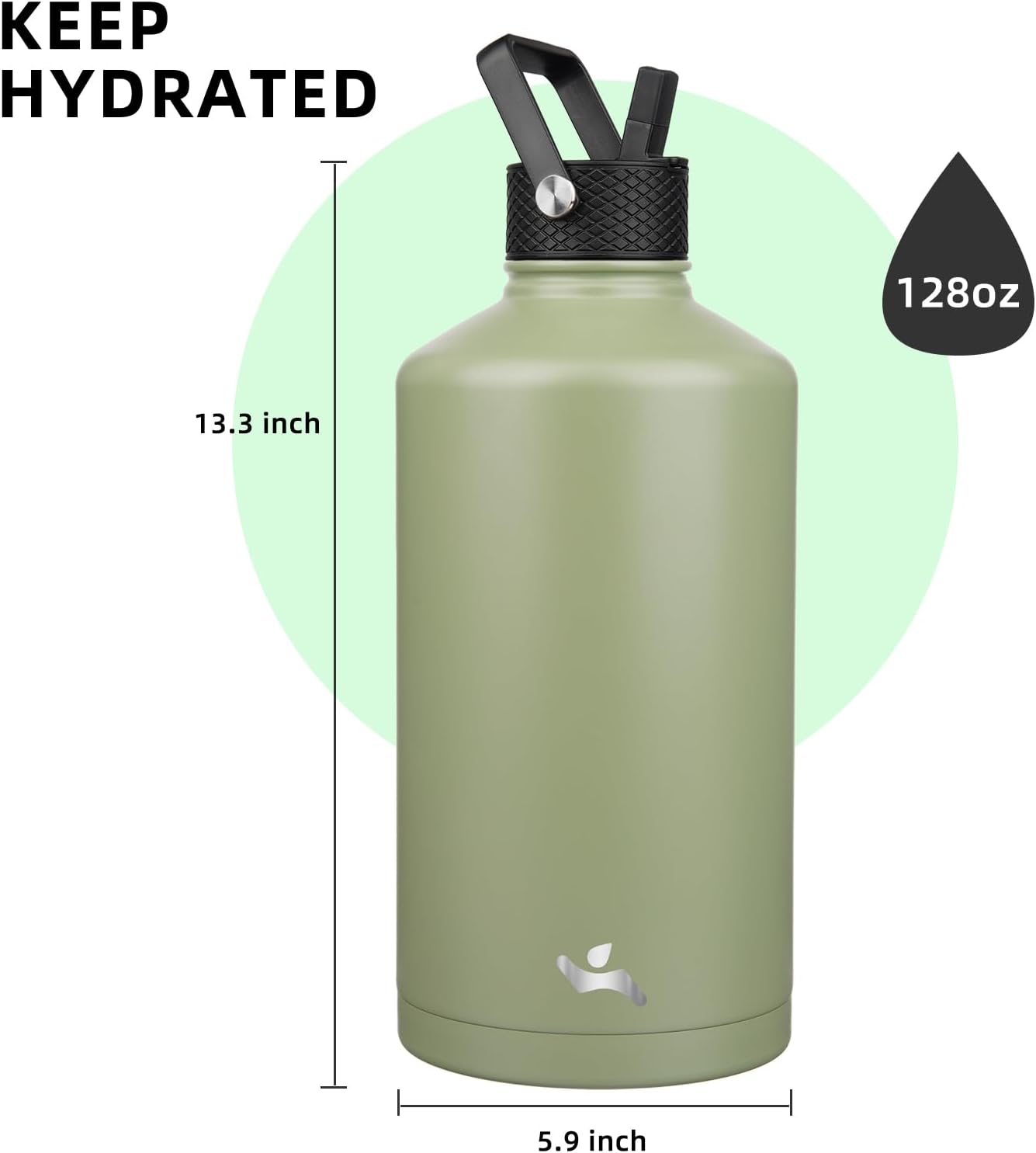 Konokyo 22oz Stainless Steel Bottles with 3 Lids Sport Insulated Water Bottle,Mint