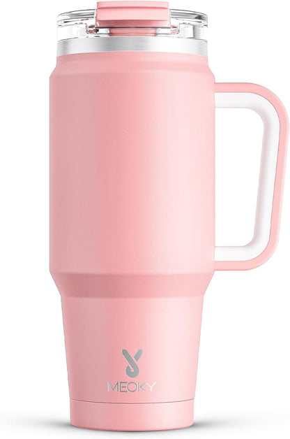 Meoky 32 oz Tumbler with Handle, Insulated Tumbler with Lid and Straw, Stainless Steel Travel Mug, Keeps Cold for 24 Hours, 100% Leak Proof, Fits in Car Cup Holder (Night)