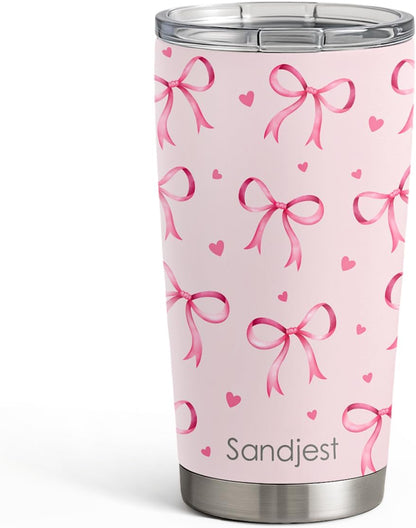 SANDJEST Pickleball Tumbler 20oz, Stainless Steel Travel Cup with Lid, Insulated Coffee Mug, Pickleballs Gifts for Women Girls Friends Sisters Players on Birthday Christmas