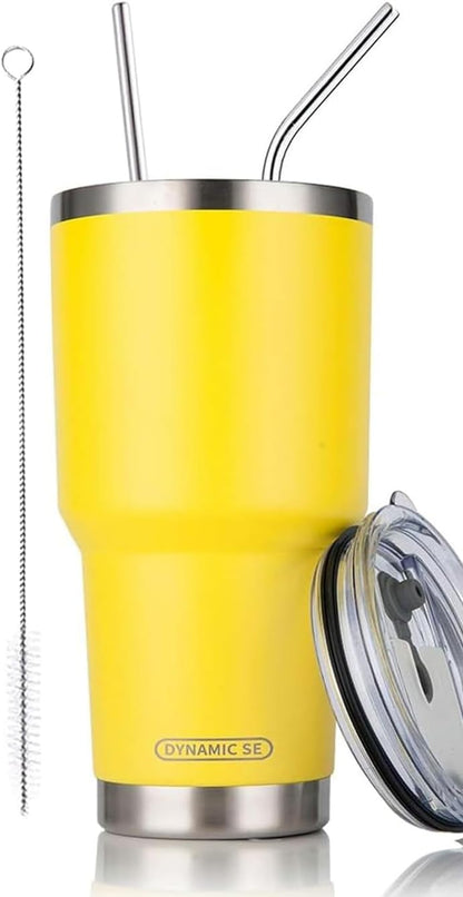 D·S 30oz Blue Tumbler Stainless Steel Double Wall Vacuum Insulated Mug with Straw and Lid, Cleaning Brush for Cold and Hot Beverages