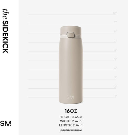 Simple Modern Sidekick Travel Coffee Mug | Ceramic-Lined Insulated Stainless Steel Tumbler | Leak-Proof and Cup Holder Friendly | 16oz, Almond Birch Mix