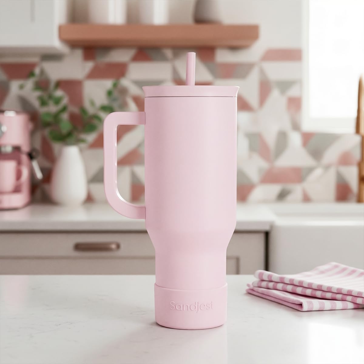 Floral Tumbler with Handle 40oz, Stainless Steel Insulated Tumblers Coffee Travel Mug Cup with Straw, Flower Coffee Cup Gifts for Women Girls, Gift for Her on Christmas Birthday Mothers Day