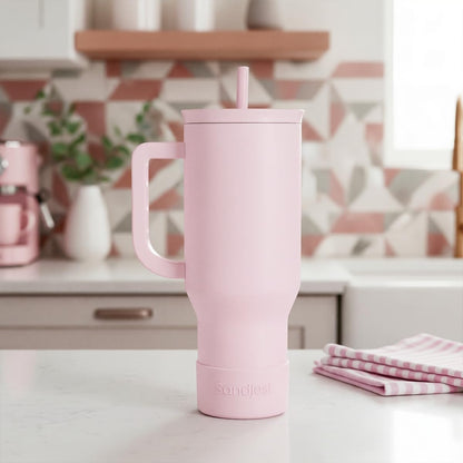 Floral Tumbler with Handle 40oz, Stainless Steel Insulated Tumblers Coffee Travel Mug Cup with Straw, Flower Coffee Cup Gifts for Women Girls, Gift for Her on Christmas Birthday Mothers Day