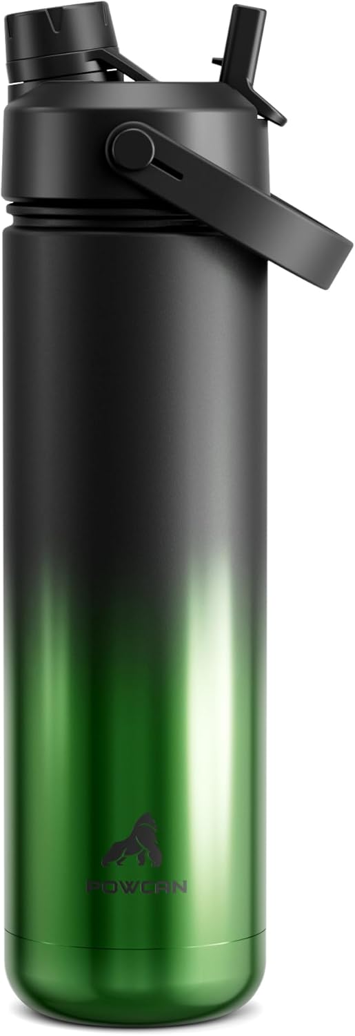 POWCAN 26 oz Insulated Water Bottle with 2-in-1 Straw and Spout Lid, Keep Cold 24H, Leak-Proof, Fits in Car Cup Holder, Stainless Steel Water Bottle for Sports, Travel, and School (Mint)