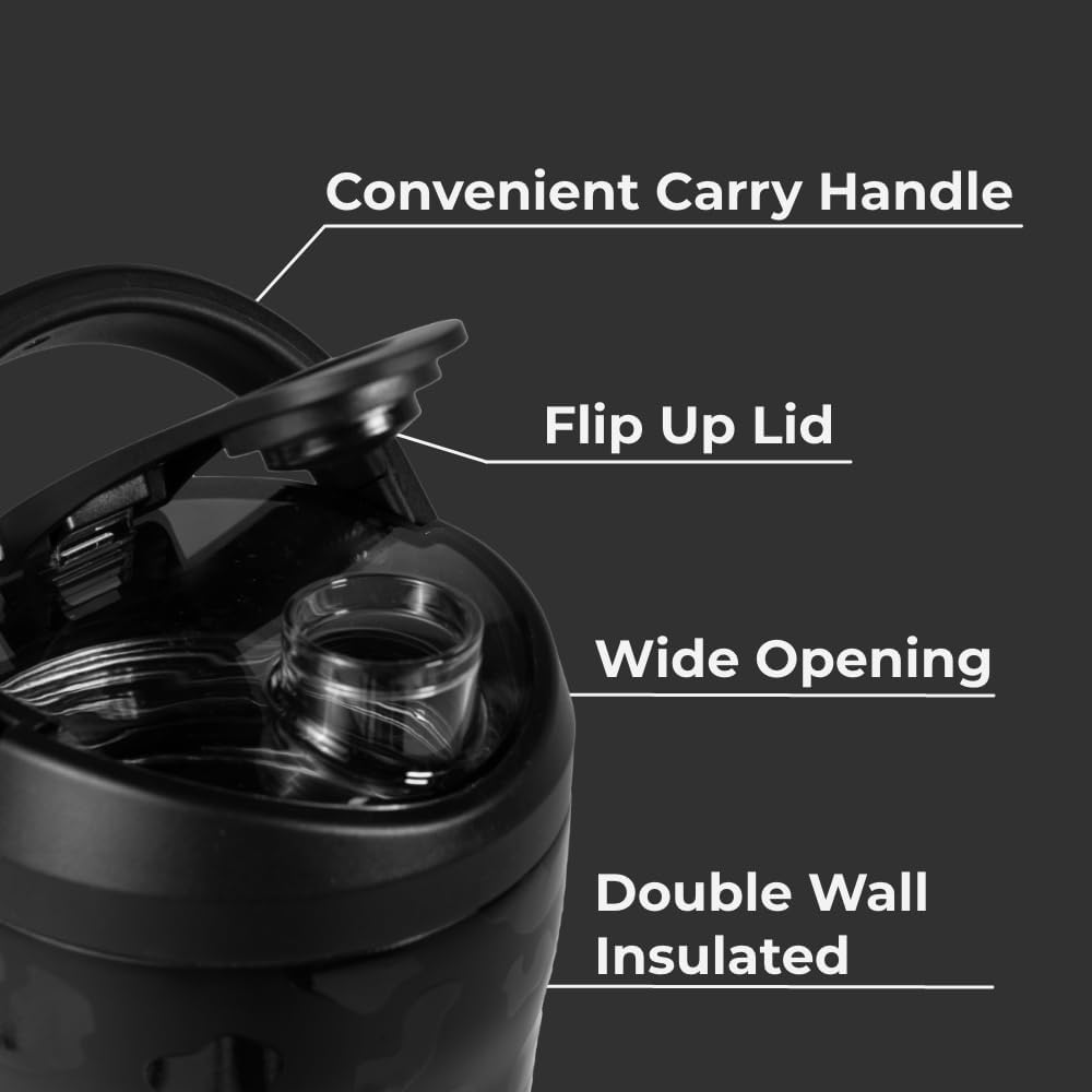 HydroJug 24 oz New Stainless Steel Shaker – Insulated, Leakproof, BPA-Free with Silent Mixing Grate – No Clumps, No Noise – Premium Shaker for Fitness, Sports & Everyday Use, Black